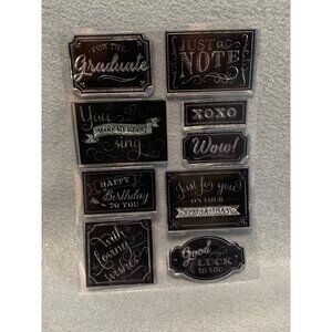 9-Piece Clear Sentiment Stamp Set - "Just A Note" "Wow" "Happy Birthday" "Good L